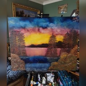 Artisan Hand Crafted Original "Fire Horizon" Landscaping Oil Painting Wall Art